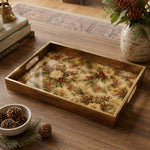 Rustic Holly and Dahlia Christmas Glass Serving Tray with Gold Rim - MintiHome