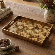 Rustic Holly and Dahlia Christmas Glass Serving Tray with Gold Rim - MintiHome