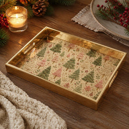 Christmas Embroidered Tree Glass Tray - Ivory Blush - MintiHome