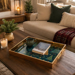 Christmas Embroidered Tree Glass Tray - Teal Snowflakes - MintiHome
