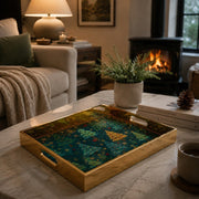 Christmas Embroidered Tree Glass Tray - Teal Snowflakes - MintiHome