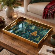 Christmas Embroidered Tree Glass Tray - Teal Snowflakes - MintiHome