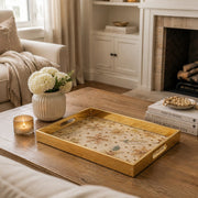 Christmas Blush Snowflake Glass Serving Tray - Pearl Gold - MintiHome