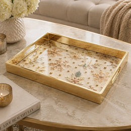 Christmas Blush Snowflake Glass Serving Tray - Pearl Gold - MintiHome