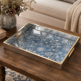 Christmas Blue Quilted Snowflake Glass Tray - Patchwork - MintiHome