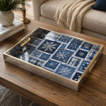 Christmas Indigo Snowflake Glass Serving Tray - Blues - MintiHome