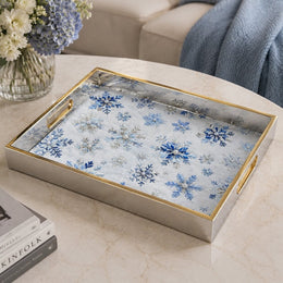 Christmas Silver Snowflake Glass Serving Tray - Pearl - MintiHome