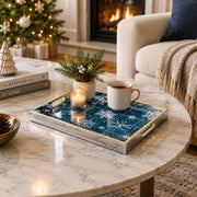 Christmas Snowflake Glass Tray - Buffalo Check Blue - MintiHome