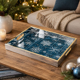 Christmas Snowflake Glass Tray - Buffalo Check Blue - MintiHome