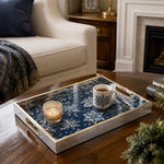 Christmas Navy Needlework Glass Serving Tray - Floral - MintiHome