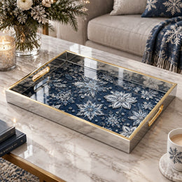 Christmas Navy Needlework Glass Serving Tray - Floral - MintiHome
