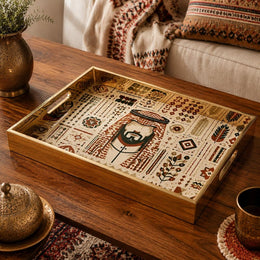 Folk Santa Heritage Geometric Glass Serving Tray National Days - MintiHome