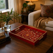 Red Folk Cross Mandala Damask Glass Serving Tray National Days - MintiHome