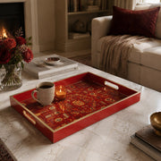 Red Folk Cross Mandala Damask Glass Serving Tray National Days - MintiHome