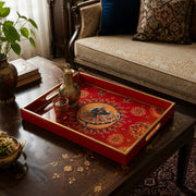 Red Whirling Dervish Sun Mandala Glass Serving Tray National Days - MintiHome