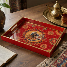 Red Whirling Dervish Sun Mandala Glass Serving Tray National Days - MintiHome