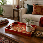 Red Center Mandala Geometric Floral Glass Serving Tray National Days - MintiHome