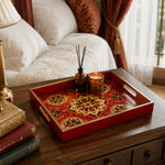 Red Center Mandala Geometric Floral Glass Serving Tray National Days - MintiHome