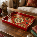 Red Center Mandala Geometric Floral Glass Serving Tray National Days - MintiHome