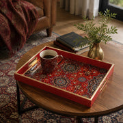 Red Geometric Star Heritage Mandala Glass Serving Tray National Days - MintiHome