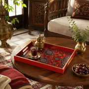 Red Geometric Star Heritage Mandala Glass Serving Tray National Days - MintiHome