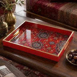 Red Geometric Star Heritage Mandala Glass Serving Tray National Days - MintiHome