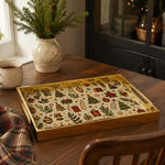 Christmas Pine Sprig Ornament Glass Serving Tray – Gold Border Platter - MintiHome