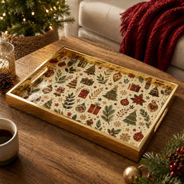Christmas Pine Sprig Ornament Glass Serving Tray – Gold Border Platter - MintiHome