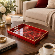 Daily Glass Serving Tray with Gold Border – Red Marble Vein - MintiHome