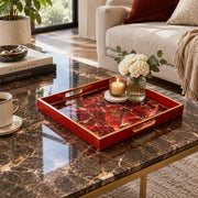 Daily Glass Serving Tray with Gold Border – Red Marble Vein - MintiHome