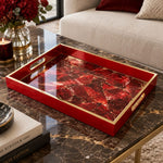 Daily Glass Serving Tray with Gold Border – Red Marble Vein - MintiHome