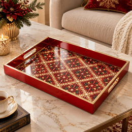 Daily Glass Serving Tray with Gold Border – Botanical Lattice - MintiHome