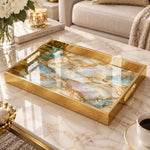 Daily Glass Serving Tray with Gold Border – Aqua Agate Slice - MintiHome