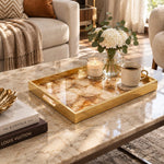 Daily Glass Serving Tray with Gold Border – Geometric Marble Inlay - MintiHome