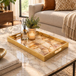 Daily Glass Serving Tray with Gold Border – Geometric Marble Inlay - MintiHome