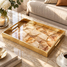 Daily Glass Serving Tray with Gold Border – Geometric Marble Inlay - MintiHome