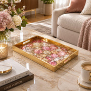 Daily Glass Serving Tray with Gold Border – Pink Gemstone Cluster - MintiHome