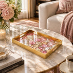 Daily Glass Serving Tray with Gold Border – Pink Gemstone Cluster - MintiHome