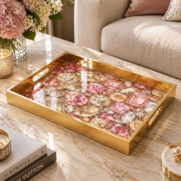 Daily Glass Serving Tray with Gold Border – Pink Gemstone Cluster - MintiHome
