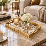 Daily Glass Serving Tray with Gold Border – Pearl Crystal Teardrop - MintiHome