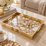 Daily Glass Serving Tray with Gold Border – Pearl Crystal Teardrop - MintiHome