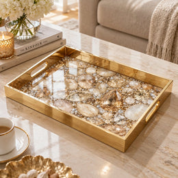 Daily Glass Serving Tray with Gold Border – Pearl Crystal Teardrop - MintiHome