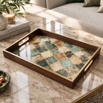 Daily Decorative Glass Serving Tray – Teal Marble Trellis - MintiHome