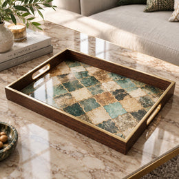 Daily Decorative Glass Serving Tray – Teal Marble Trellis - MintiHome