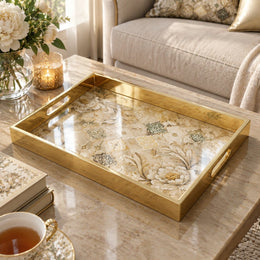 Daily Decorative Glass Serving Tray – Gilded Peony Damask - MintiHome