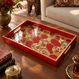 Daily Decorative Glass Serving Tray – Crimson Paisley Cloud - MintiHome