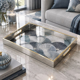 Daily Decorative Glass Serving Tray – Indigo Fan Radial - MintiHome