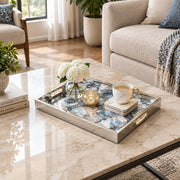 Daily Decorative Glass Serving Tray – Navy Marble Ogee - MintiHome