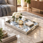 Daily Decorative Glass Serving Tray – Navy Marble Ogee - MintiHome
