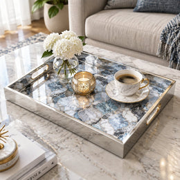 Daily Decorative Glass Serving Tray – Navy Marble Ogee - MintiHome